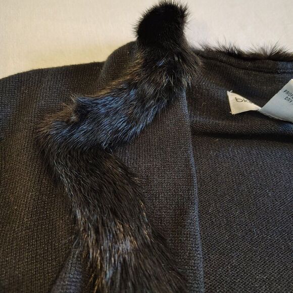 Vtg Bloomingdale’s Cardigan PS Black Cashmere Silk Fur Trim Y2K Quiet Luxury 90s - Picture 8 of 8